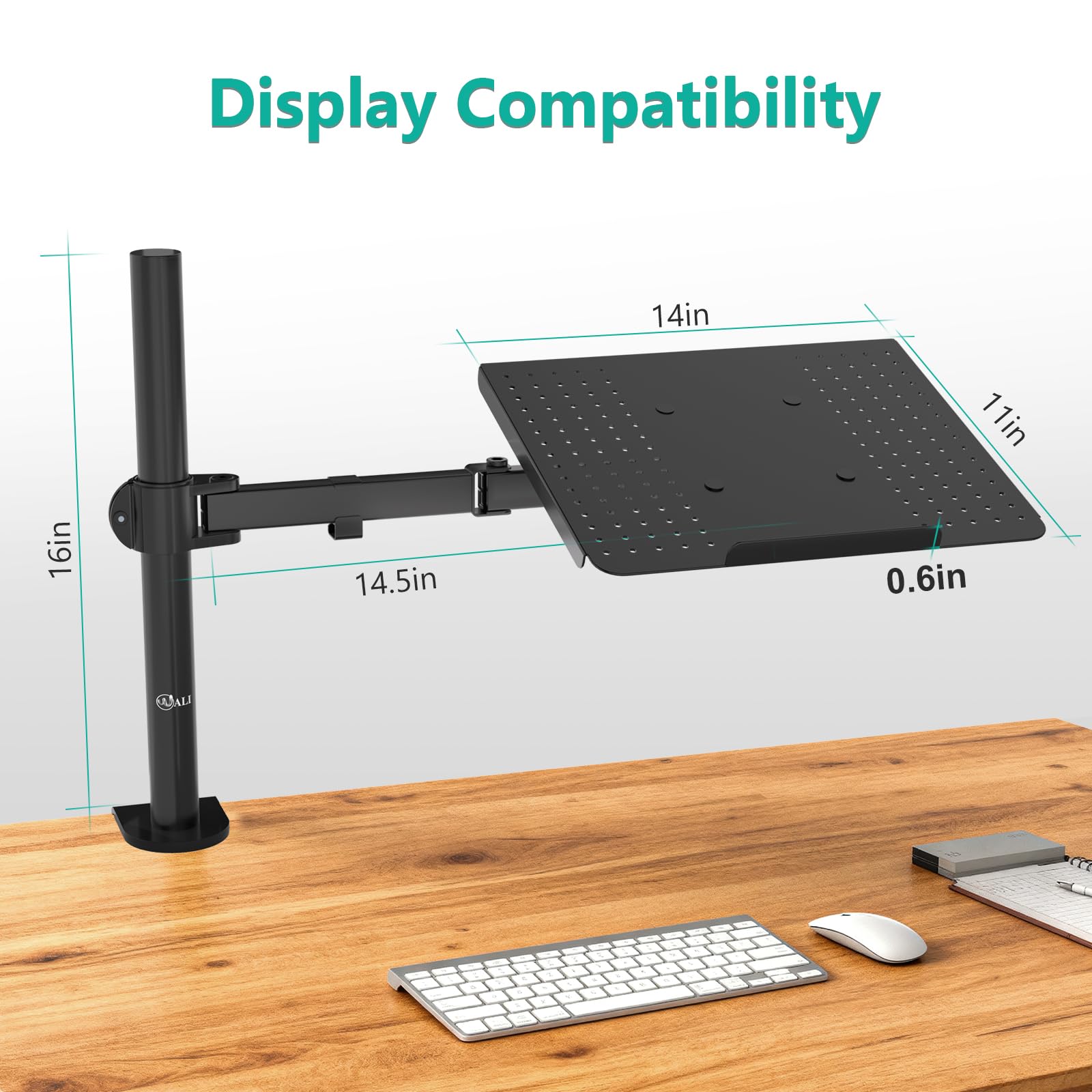 Laptop Tray Desk Mount for 17inch Notebook, Fully Adjustable Laptop Arm up to 22lbs, Monitor Mount with Vented Cooling Platform Stand (M00LP), Black