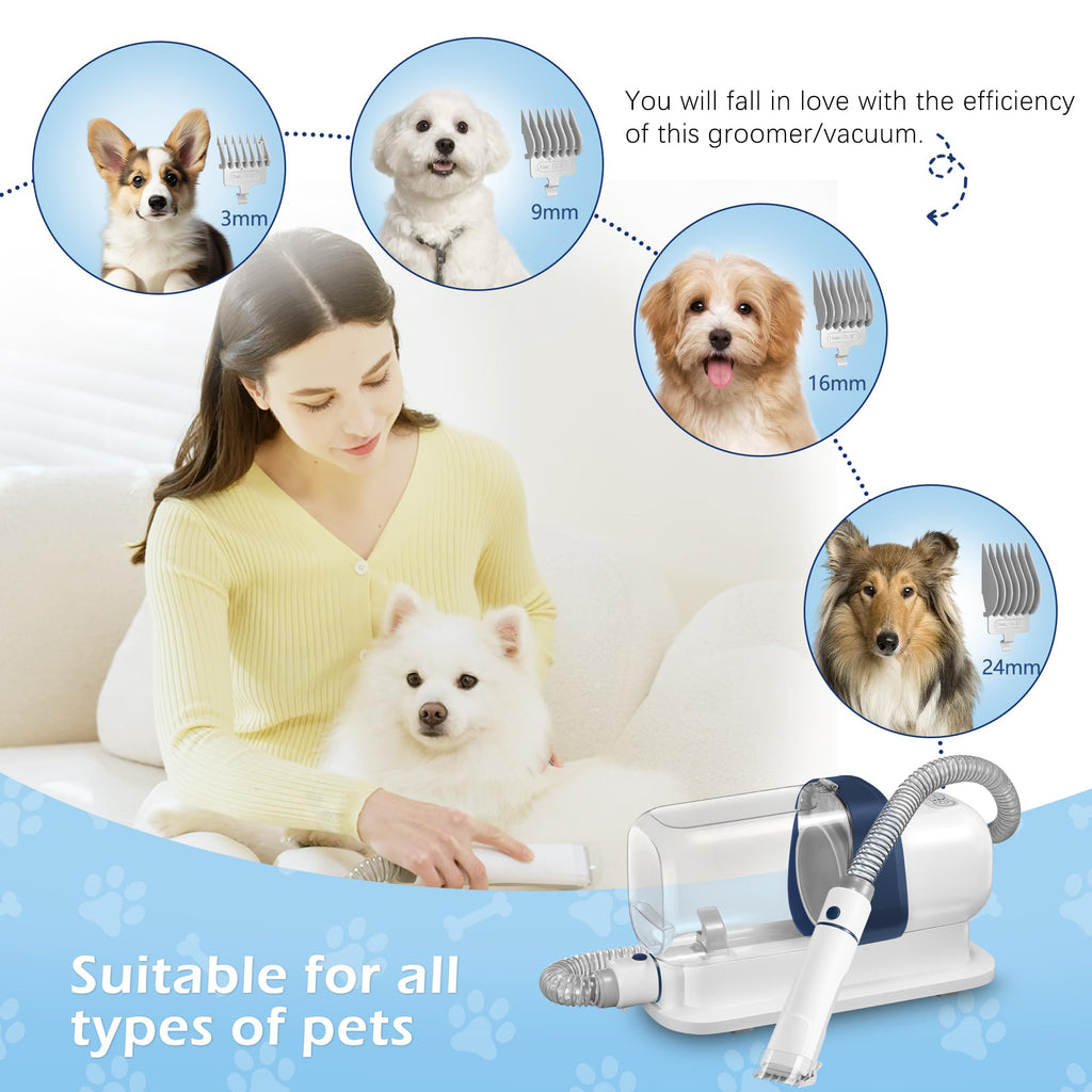 Dog Grooming Vacuum, Pet Grooming Vacuum Kit 2.3L Suction 99% Pet Hair with 5 Tools for Dog Cat for Shedding Grooming, Low Noise (Blue & White)