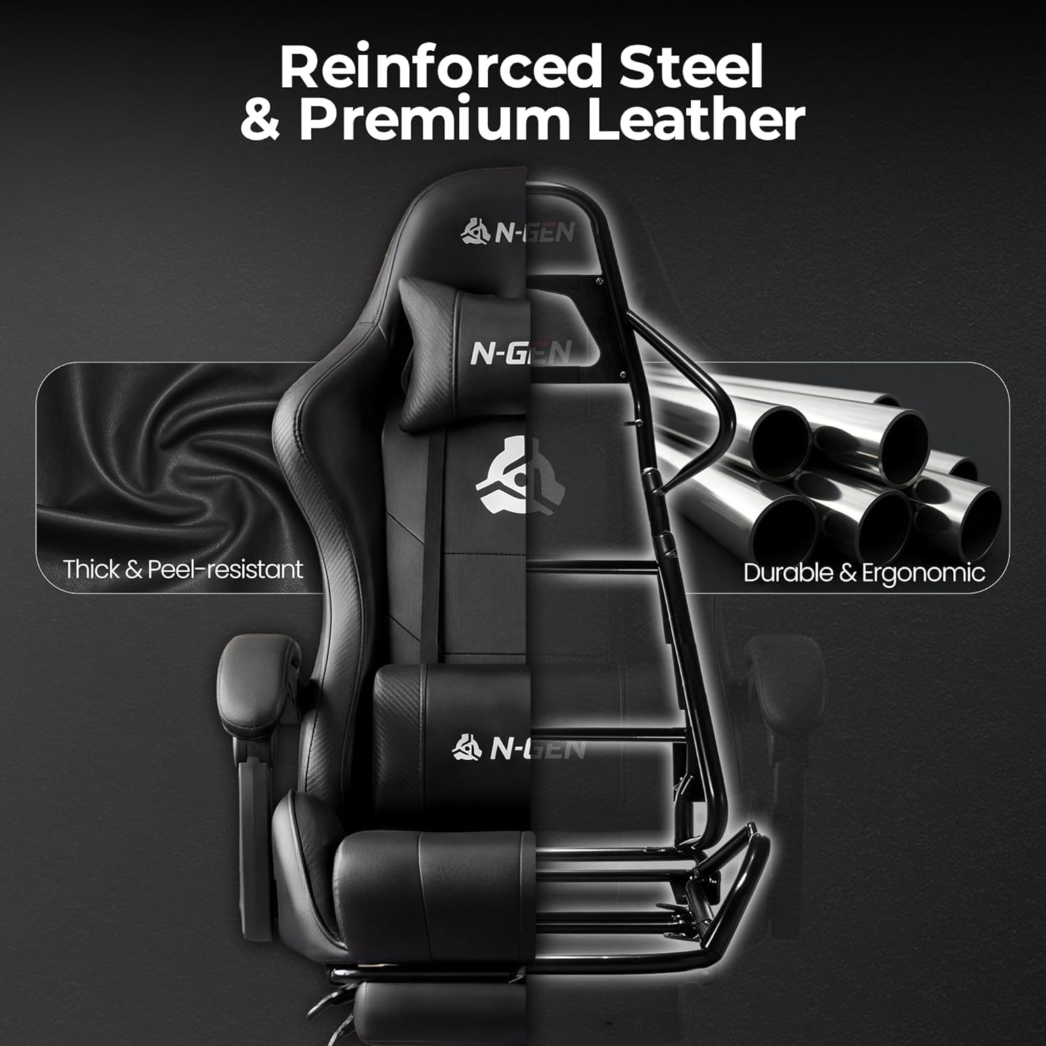 Video Gaming Chair with Footrest Lumbar Support for Home Office High Back Recliner Height Adjustable Ergonomic Comfy Leather Computer Desk Chair (Black)