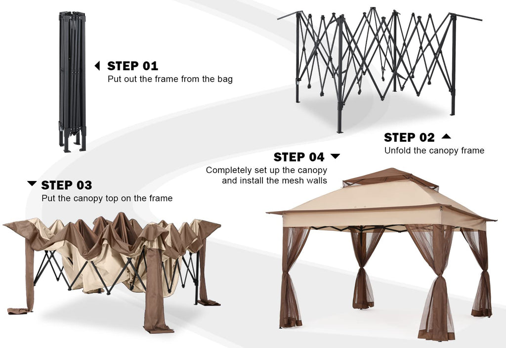 11x11 Pop Up Gazebo Tent Outdoor Canopy Patio Shelter with Mosquito Netting(Beige)