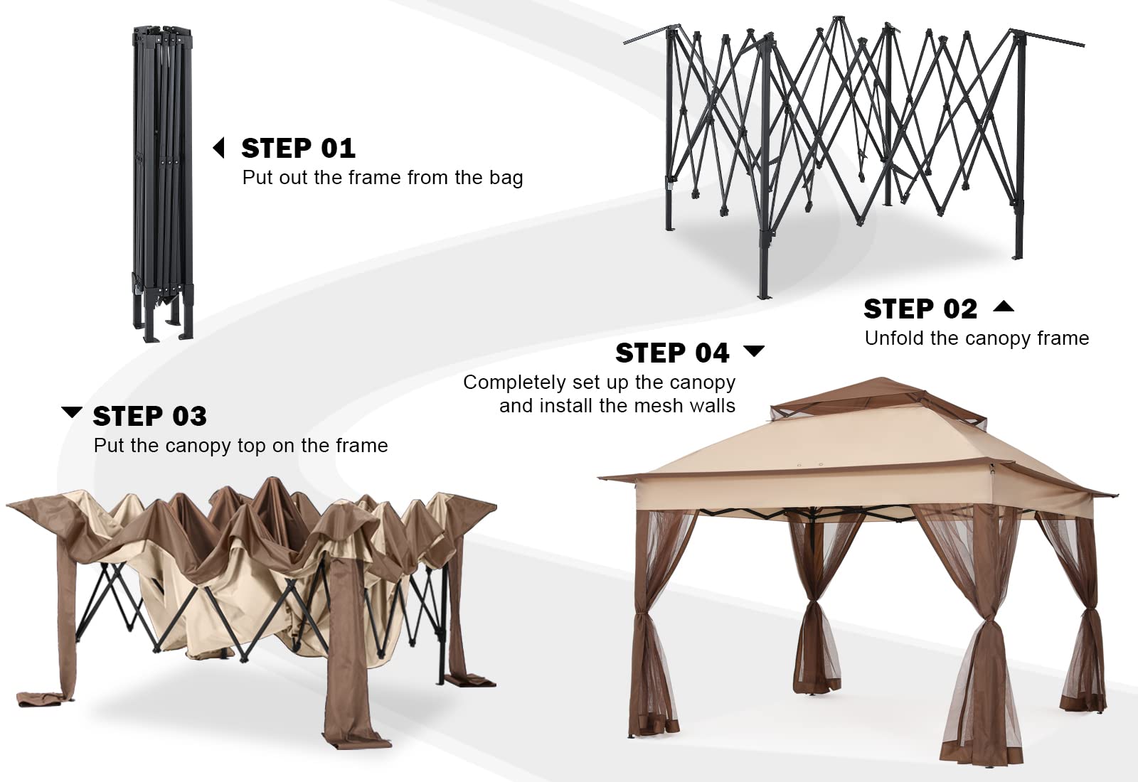 11x11 Pop Up Gazebo Tent Outdoor Canopy Patio Shelter with Mosquito Netting(Beige)