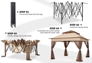 11x11 Pop Up Gazebo Tent Outdoor Canopy Patio Shelter with Mosquito Netting(Beige)