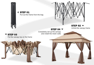 11x11 Pop Up Gazebo Tent Outdoor Canopy Patio Shelter with Mosquito Netting(Beige)