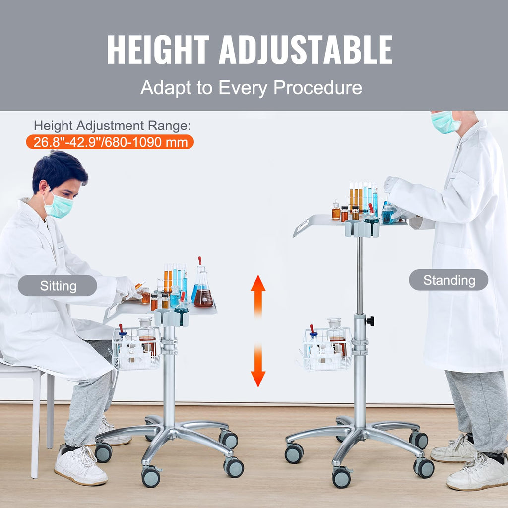 Mobile Trolley Dental Cart 29.5"-41.3" Height Adjustable Medical Cart with Wheels Rolling Cart Scanner Table with Large Tabletop?16.5"× 15.7"?