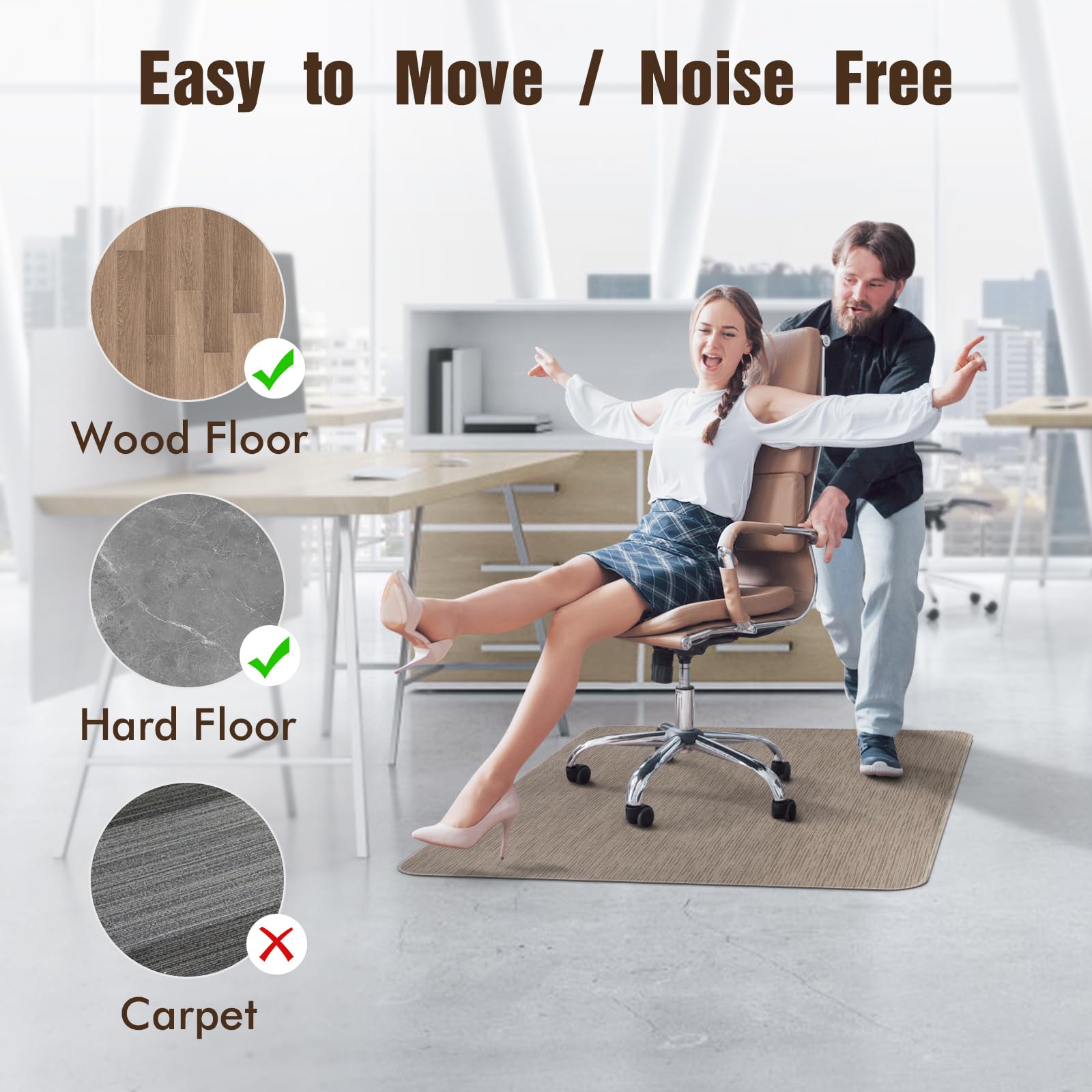 Office Chair Mat for Hardwood Floor, 36" x 48" Desk Chair Mat for Hard Wood and Tile Floor, Large Anti-Slip Hard Floor Protector Rolling Chair Mat, PVC Mat Desk Rug for Office Home, Dark Brown