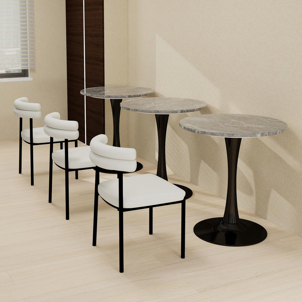27.6" Marble Round Tulip Table, Mid-Century Modern Style Dining Table with Black Pedestal Base for 2-4 People, Featuring A Marble Tabletop for Kitchen, Dining Room, Cafe (Dark Grey)