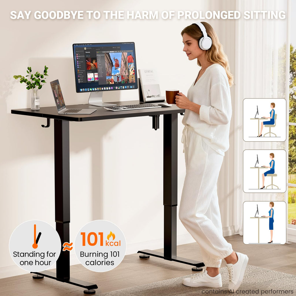 47.2" Standing Desk, Adjustable Height Office Desk with Wood Desktop, Computer Table for Home Work, Study and Gaming, Small Spaces, Modern Furniture, Black