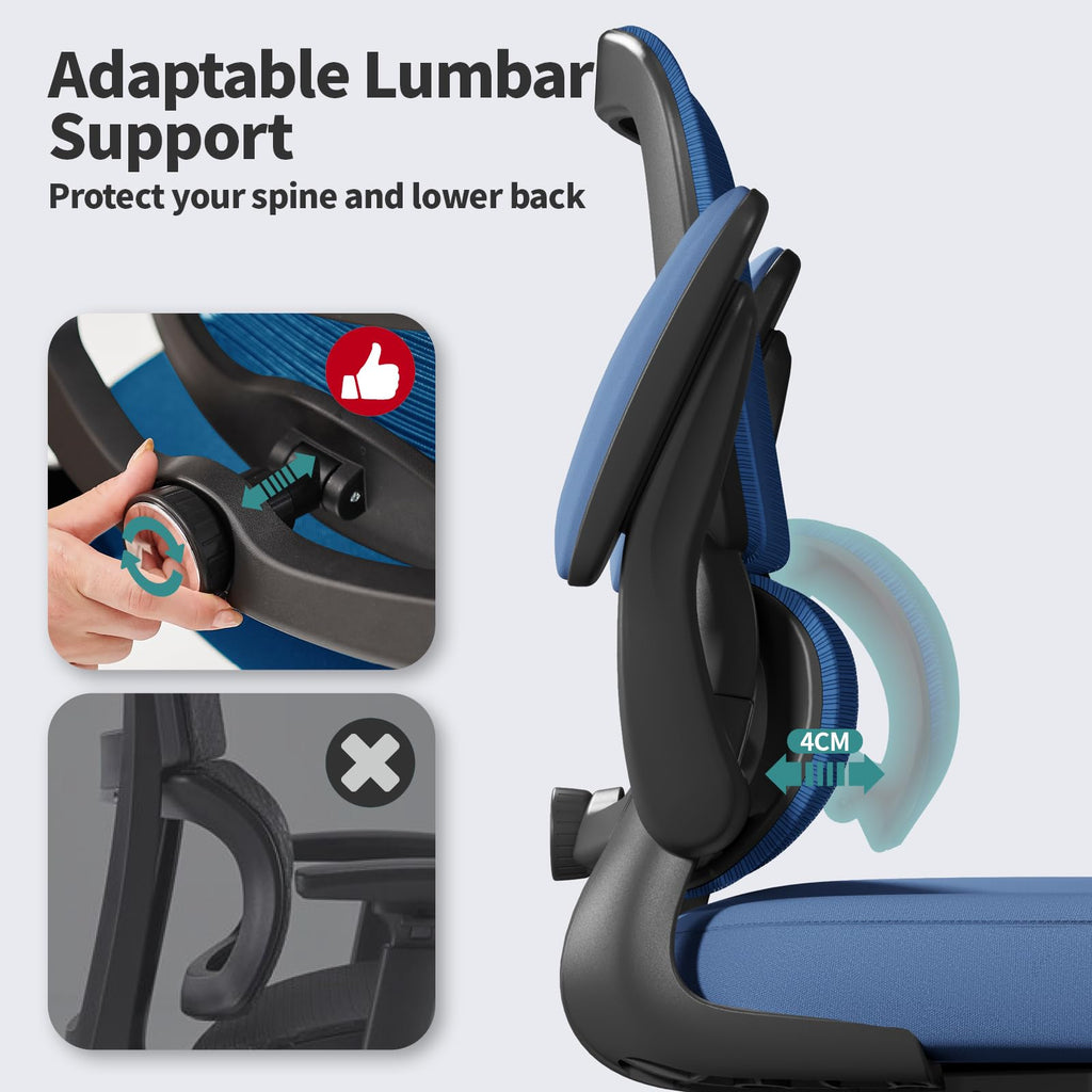 Office Chair - Ergonomic Desk Chair with Adjustable Lumbar Support, Mesh Computer Chair, Executive Chairs for Home Office Comfortable Lumbar Support (Deep Blue)