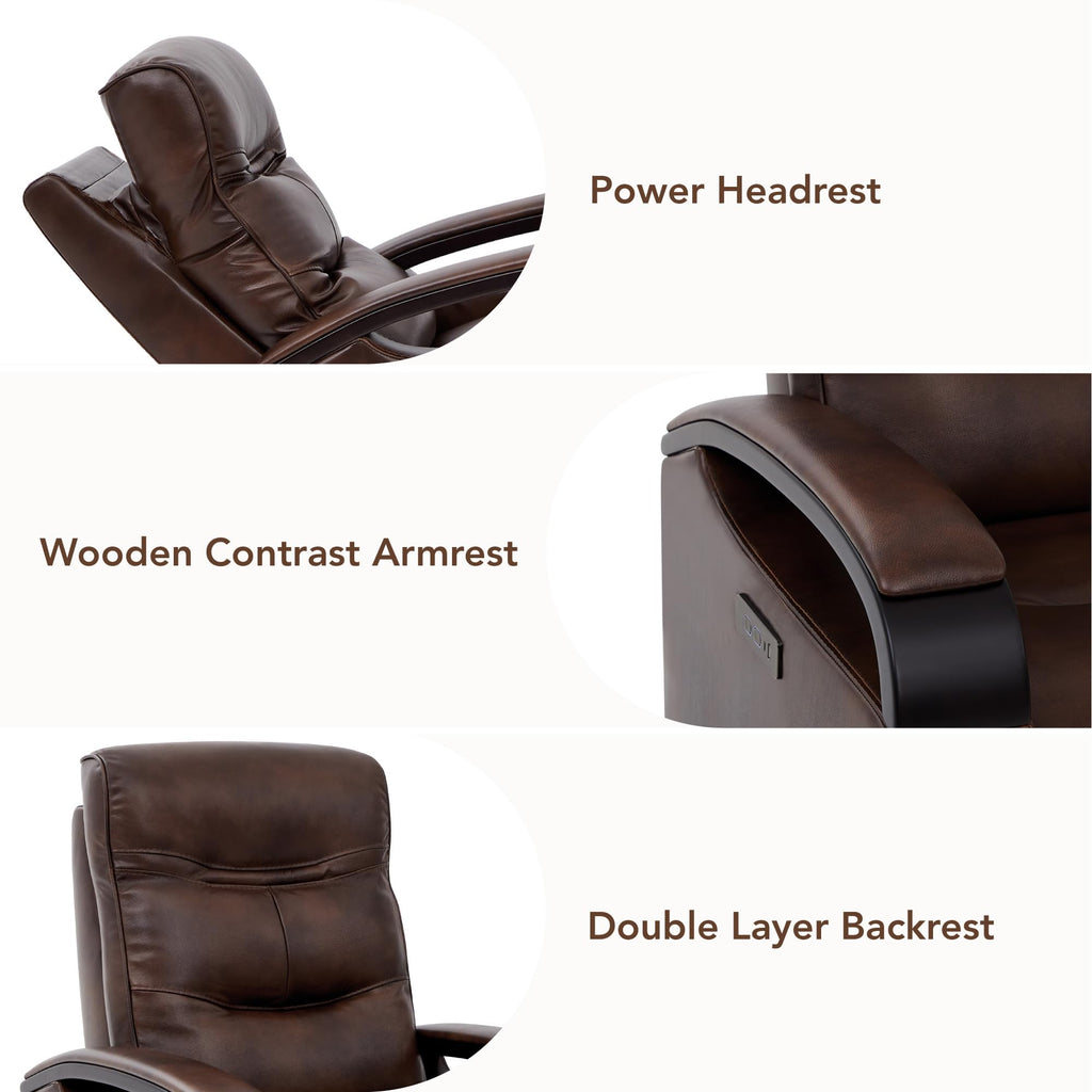 Genuine Leather Power Swivel Glider Rocker Recliner, FSC Certified Mid Century Modern Recliner Chair for Adults, Adjustable Power Headrest, for Nursery and Living Room, Cognac Brown