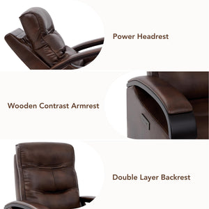 Genuine Leather Power Swivel Glider Rocker Recliner, FSC Certified Mid Century Modern Recliner Chair for Adults, Adjustable Power Headrest, for Nursery and Living Room, Cognac Brown