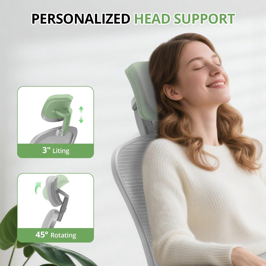 Office Chair Ergonomic Desk Chair, 330LBS Capacity, High Back Computer Design for Long Hours Comfort, Rolling Swivel Executive Task for Home Office with Flip-up Armrests（Grey）