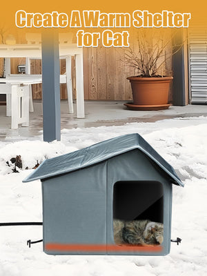 Weatherproof Heated Cat Houses for Outdoor Cats - Insulated Cat Shelter for Winter with Thermostatic Heating Pad and Escape Door, Warm Outside Pet House Gift for 1 Feral Cats (Small)