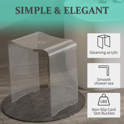 Acrylic Anti-Skip Shower Bench, Clear Shower Stool for Inside Shower, Modern Shower Chair with Curved Seat & Water Leaking Hole 300LBS Weight Capacity