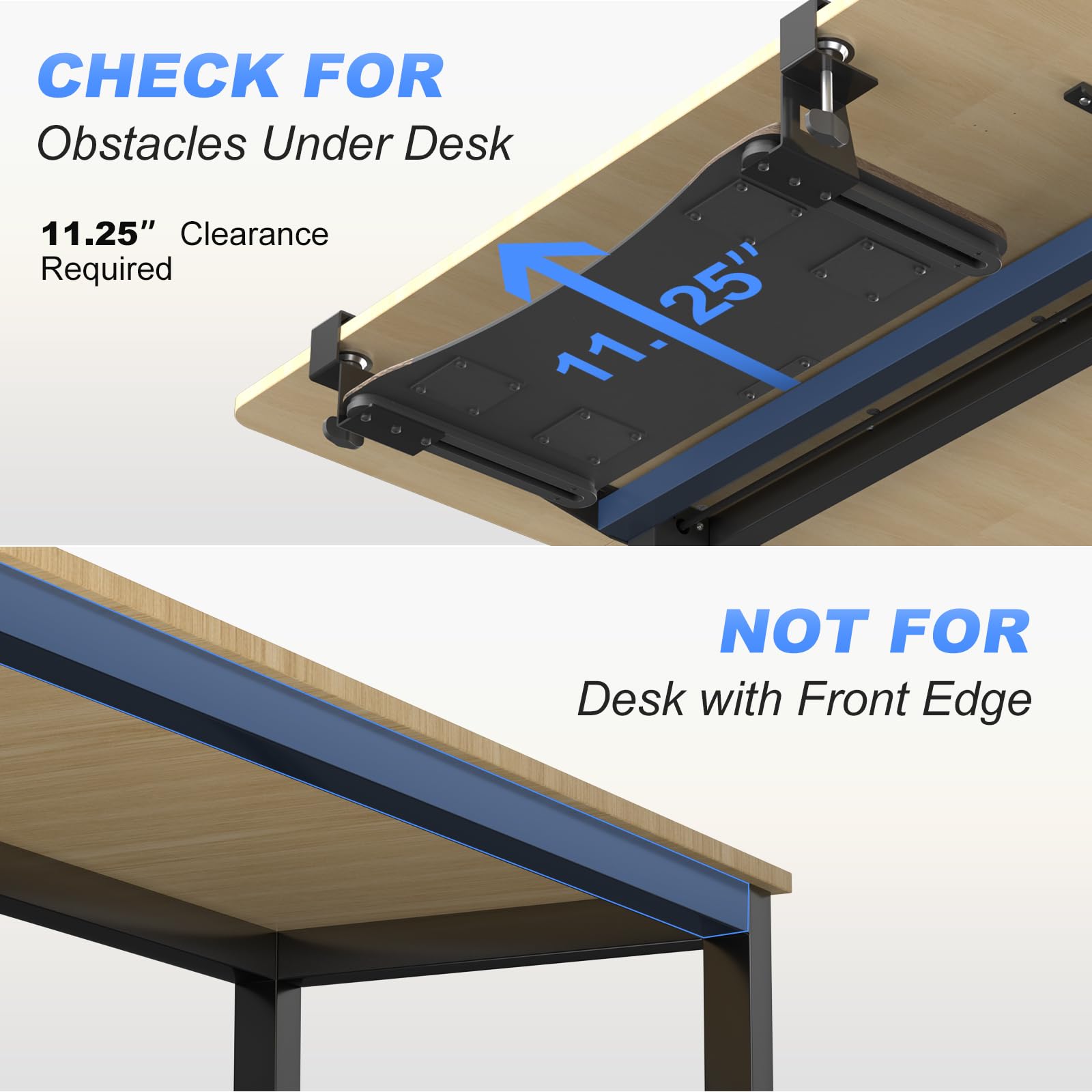 Keyboard Tray Under Desk Pull Out with C Clamp Mount, Computer Keyboard & Mouse Tray, 25.6 (30 Including Clamps) x 11.8 inch Slide-Out Platform Computer Drawer for Typing, DSF1C