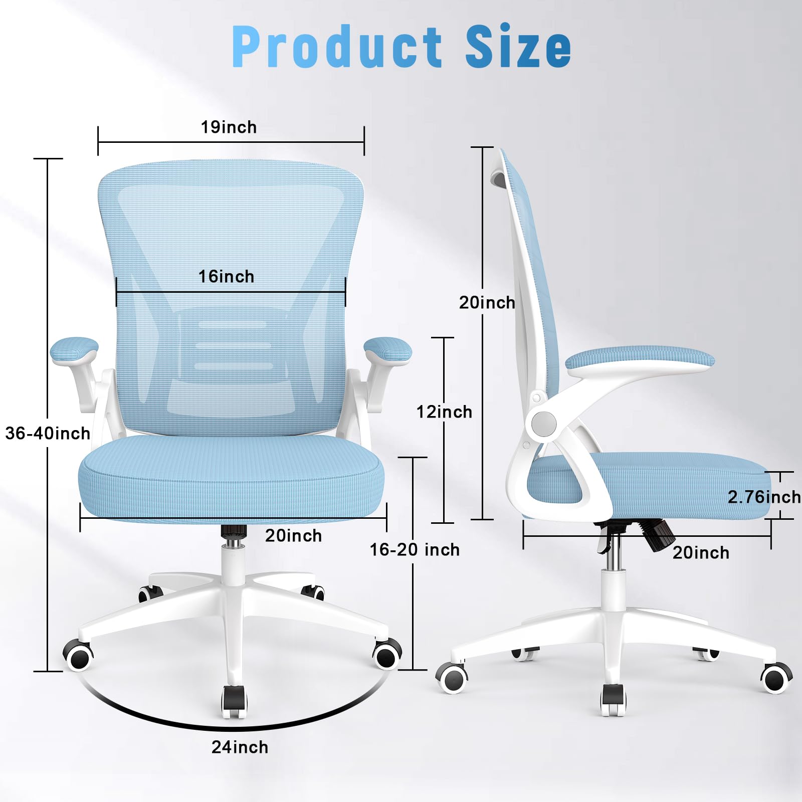Office Chair, Desk Chair with Adjustable Height, Flip-Up Arms and Lumbar Support, Mid-Back Breathable Mesh Home Office Chair, Blue