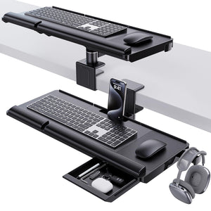 Upgraded Adjustable Keyboard Tray for Above Desk & Under Desk Use - Ergonomic Sit-Stand Keyboard Riser with 360° Rotation, 24.4