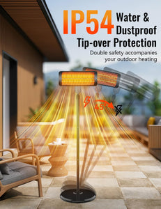 Outdoor Heaters for Patio, 12H Timer&3 Heat Level, IP54 Waterproof Electric Heater,1500W Infrared Heating Covers 300Sq.ft, Tip-Over Protection, Towel Bracket, Remote, 83