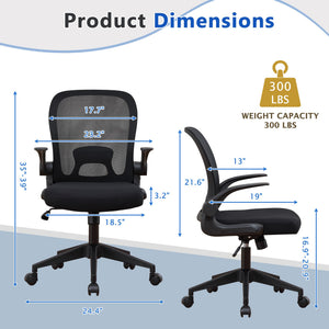 Foldable Office Chair for Small Spaces | Home Office Folding Desk Chairs with Wheels and Flip Up Arms | Ergonomic Mesh Computer Chair for Adults & Kids Black