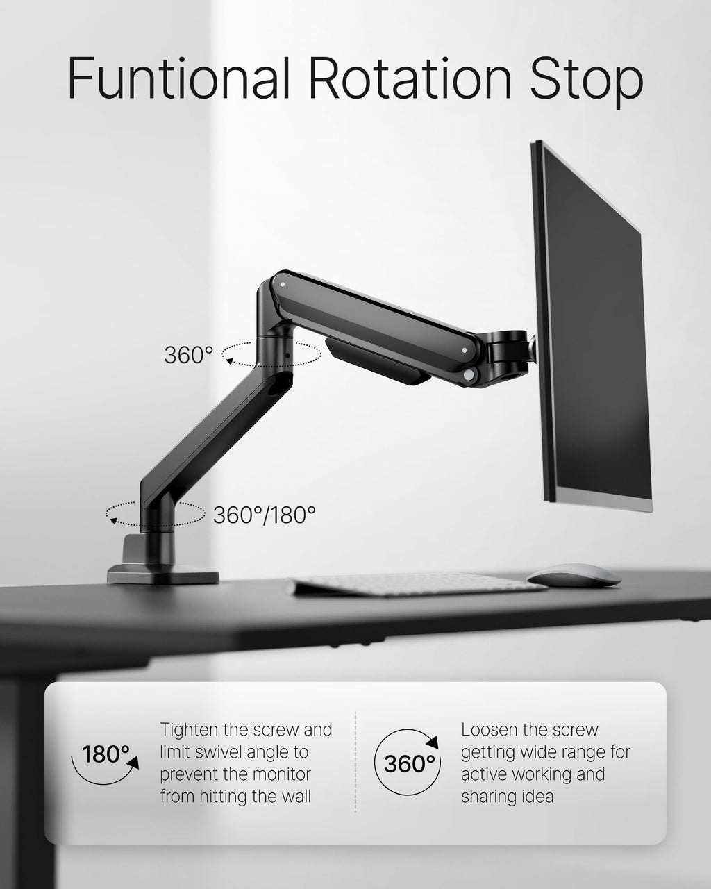 Deluxe Monitor Arm up to 40 Inch Holds 26.4 lbs Curved Screens Aluminum Fully Motion Adjustable Single Monitor Stand with Clamp/Grommet Desk Mount, Quick Release Plate,75/100mm VESA, MA1008BK
