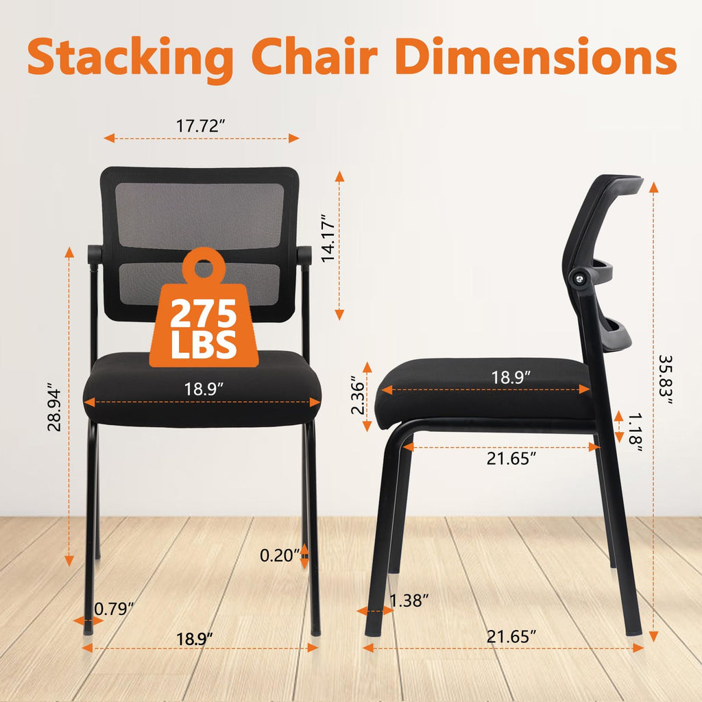 Stacking Armless Office Waiting Room Chair with Adjustable Backrest, Stackable Mesh Guest Reception Desk Chairs with Ergonomic