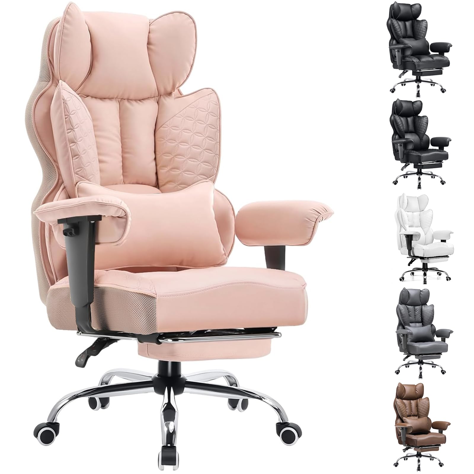 Desk Office Chair Big and Tall Office Chairs Ergonomic Gaming Chairs with Wide Seat Leather High Back Chair with Foot Rest Adjustable Armrests Pocket Spring Lumbar Support