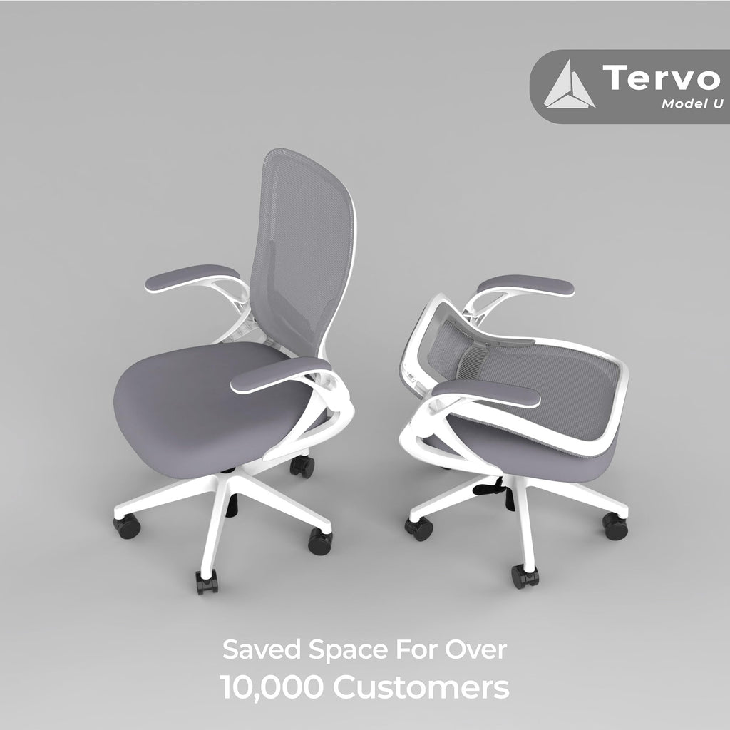 Model U | Folding Office Chair for Small Spaces | Gaming Chair for Adults & Kids | Ergonomic Mesh Computer Chair for Bedroom | Foldable Desk Chair for Home Work (White & Grey)
