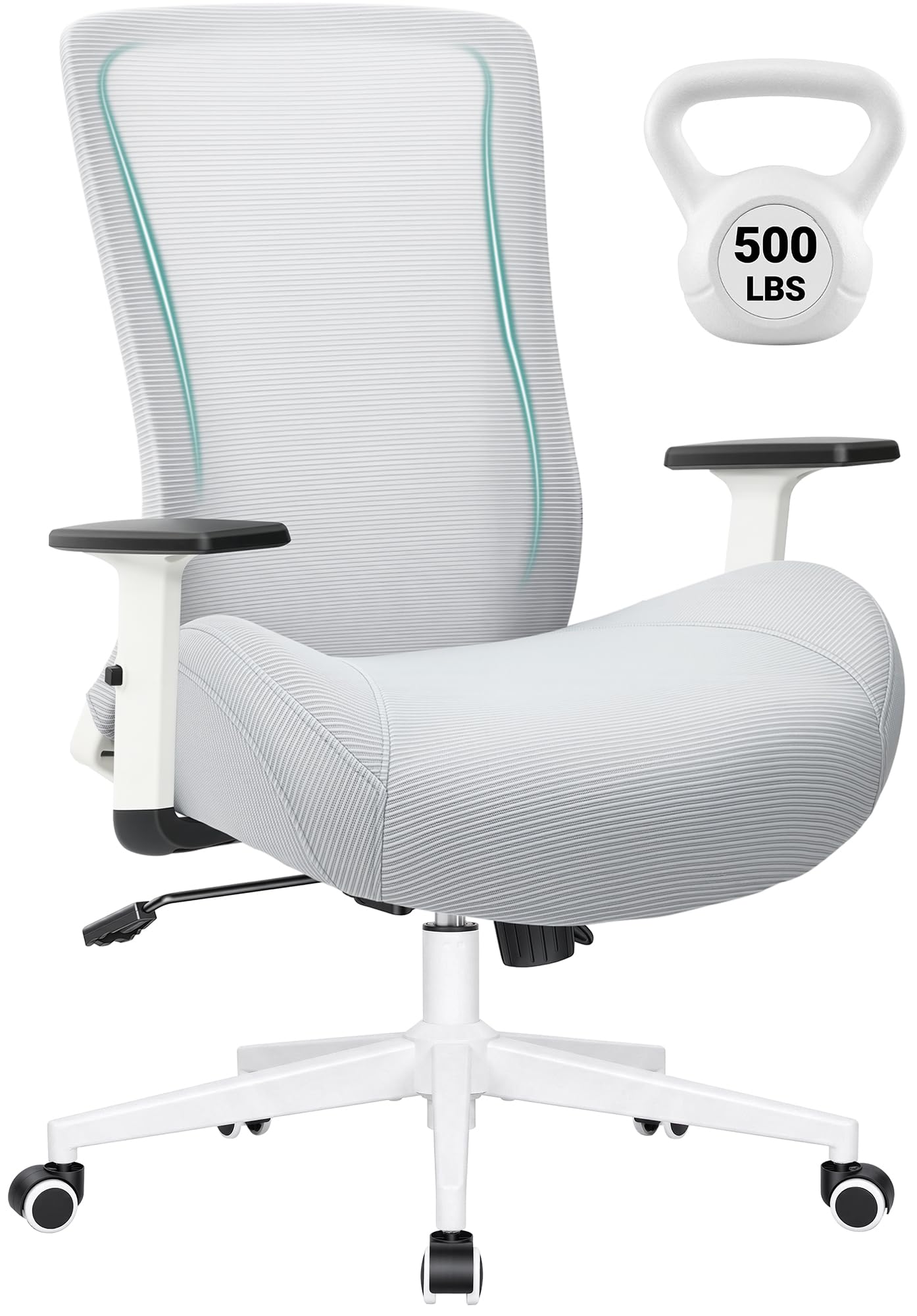 Big and Tall Home Office Desk Chair 500lb Capacity for Heavy People, Ergonomic Wide Mesh Desk Chair with Stepless Recline & Lock, 5.5