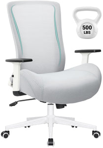 Big and Tall Home Office Desk Chair 500lb Capacity for Heavy People, Ergonomic Wide Mesh Desk Chair with Stepless Recline & Lock, 5.5