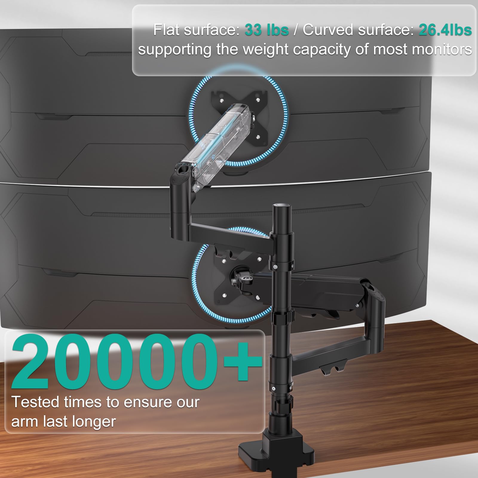 Vertical Dual Monitor Mount for 17-49 inch Ultrawides Curved Screens, Heavy Duty Stacked Dual Monitor Stand for Desk, Adjustable Ultrawide Monitor Arm up to 33lbs, VESA Mount 75/100mm, Black