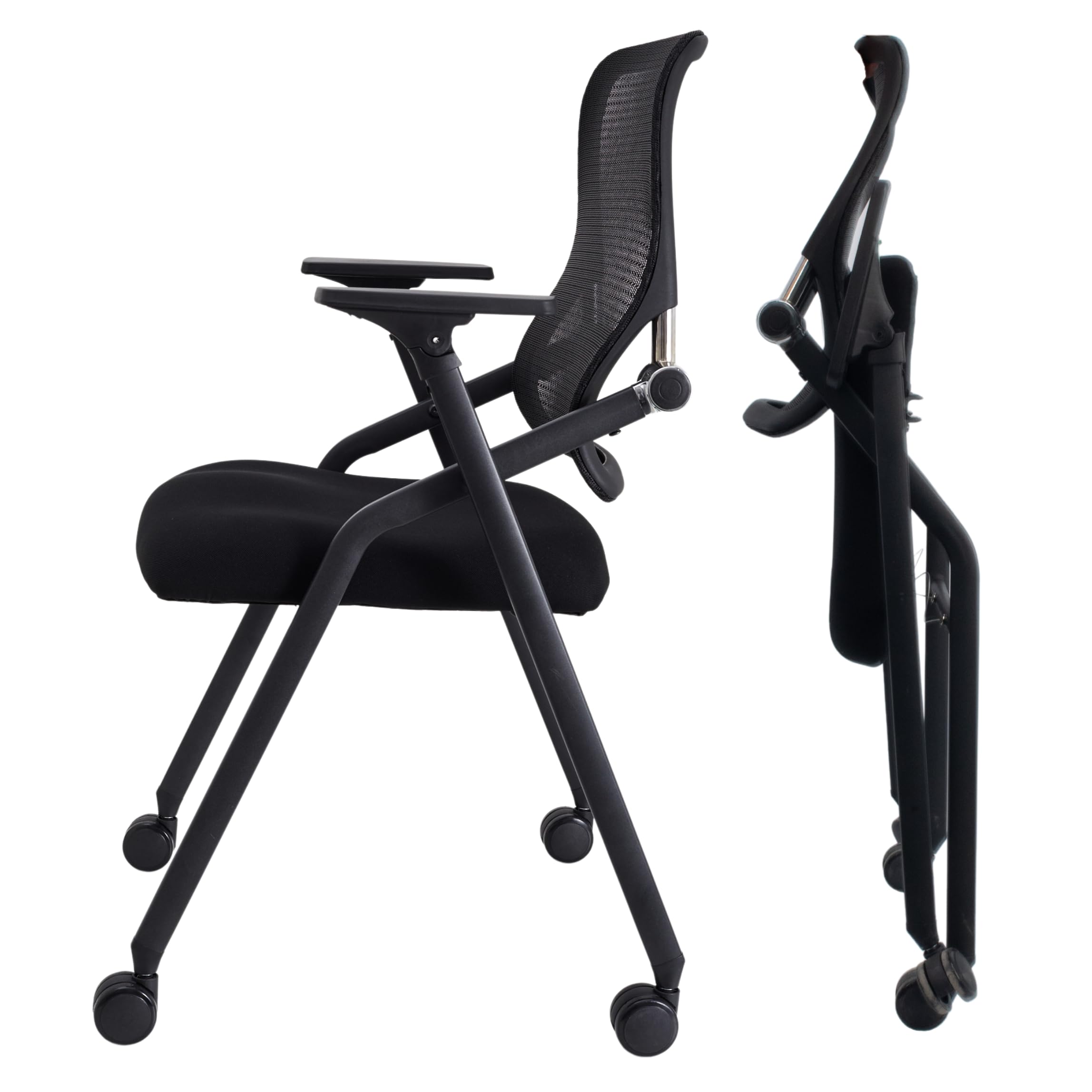 PRO, Stackable & Foldable Conference Room Chairs with 2X Thick Cushion, Lumbar Support, Armrest - Mesh Bouncing Back for Office Meeting, Conference, Training Room Chair 1 Pack