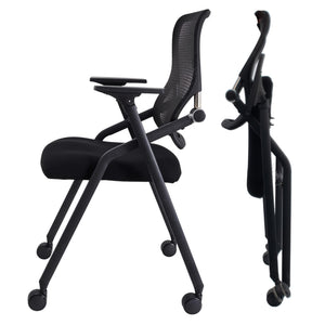PRO, Stackable & Foldable Conference Room Chairs with 2X Thick Cushion, Lumbar Support, Armrest - Mesh Bouncing Back for Office Meeting, Conference, Training Room Chair 1 Pack
