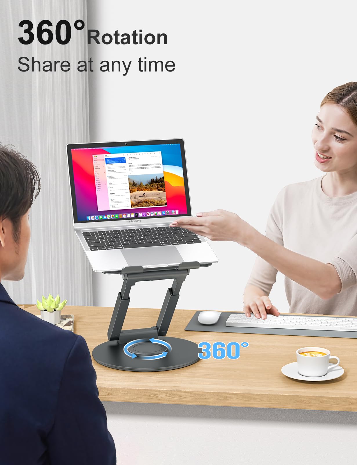 Laptop Stand for Desk with 360° Swivel Base, Sit to Stand, Height Adjustable, Portable Riser Holder for Good Posture, Compatible with MacBook Pro, All Laptops 10-17