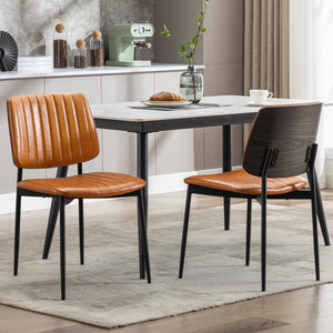 Leather Dining Chairs Set of 2, Mid Century Modern Dining Chairs with Bentwood Backrest and Upholster Seat,Armless Kitchen Chairs with Metal Legs Adjustable Foot for Dining Room(Grey Bentwood)