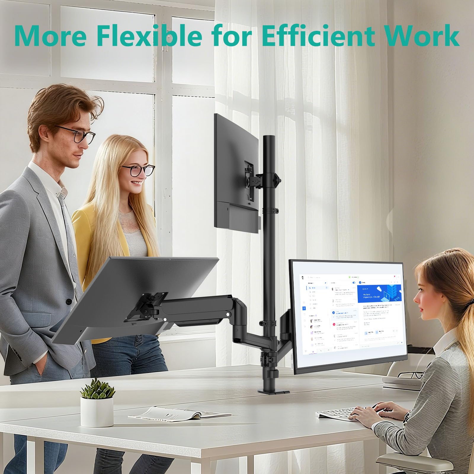 Triple Monitor Mount for 13-27 inch Screens, Taller 3 Monitor Desk Mount, up to 19.8lbs, 31.9 inch Height Max, Adjustable Triple Monitors Stand, VESA 75/100mm (GSDM003S), Black