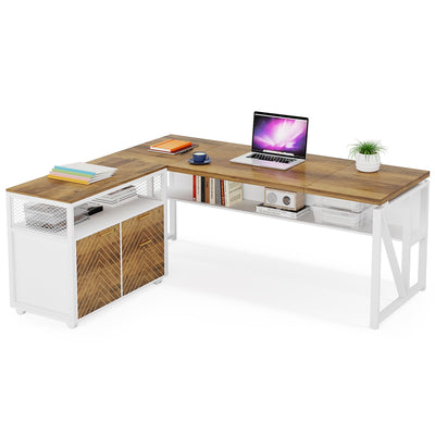 Office Desk with Drawers Sets, 63 inches L Shaped Computer Desk with Mobile File Cabinet,Big Executive Desk for Home Office Furniture Sets (Light Walnut, 63-inch)