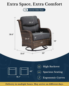 Luxury Patio Furniture Set with 6-inch Thick Cushion, Outdoor High Back Swivel Rocker Patio Chairs, 2PCS Wicker Conversation Set for Deck Yard and Poolside, Dark Grey (V2)