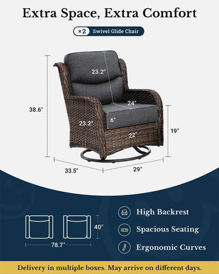 Luxury Patio Furniture Set with 6-inch Thick Cushion, Outdoor High Back Swivel Rocker Patio Chairs, 2PCS Wicker Conversation Set for Deck Yard and Poolside, Dark Grey (V2)