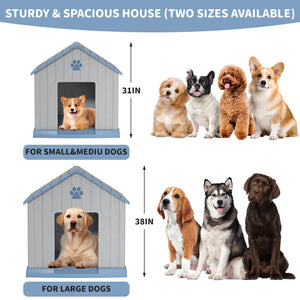 Dog House Indoor Outdoor for Small to Large Sized Dogs Indoor Outdoor Doghouse Puppy Shelter with Elevated Floor, Easy to Assemble (Blue, 31Inch(31.18 * 33.7 * 32.52))