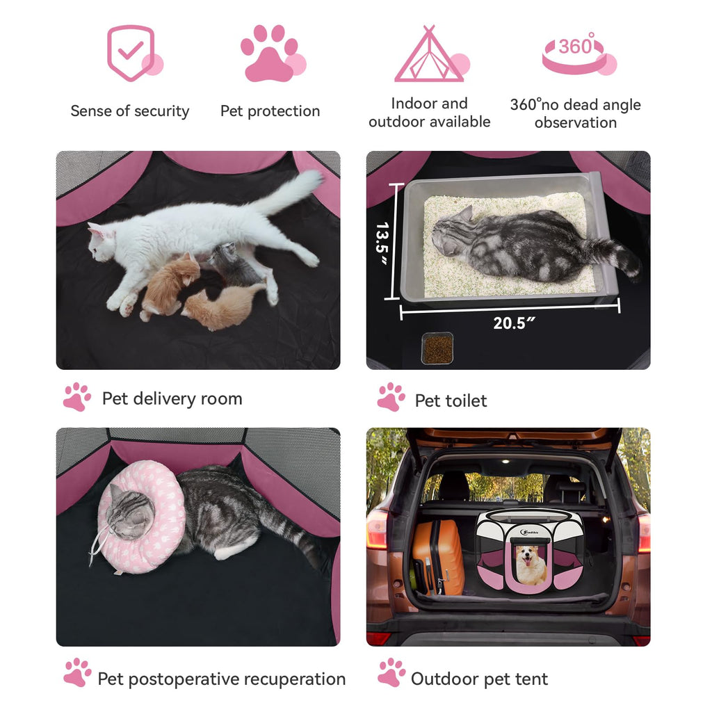 Pink Puppy Playpen for Middle Dog Cat, Dog Tent Crates Cage Indoor/Outdoor, Portable Pop Up Dog Kennel with Carrying Bag for Rabbits, (Pink, Medium)
