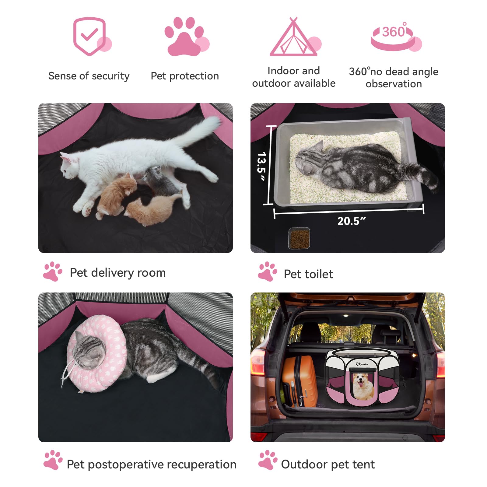 Pink Puppy Playpen for Middle Dog Cat, Dog Tent Crates Cage Indoor/Outdoor, Portable Pop Up Dog Kennel with Carrying Bag for Rabbits, (Pink, Medium)
