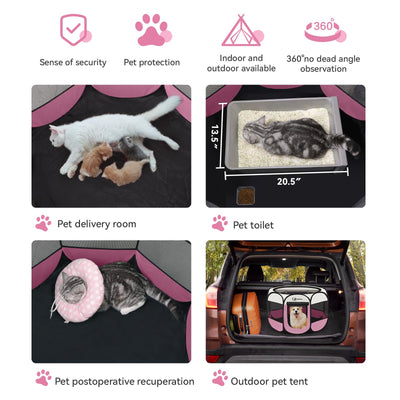 Pink Puppy Playpen for Middle Dog Cat, Dog Tent Crates Cage Indoor/Outdoor, Portable Pop Up Dog Kennel with Carrying Bag for Rabbits, (Pink, Medium)