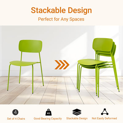 Stackable Chairs Set of 4, Metal Waiting Room Chairs with Plastic Seat, Capacity 300lbs, Stacking Chairs for Office Conference Break Room Lobby, Green