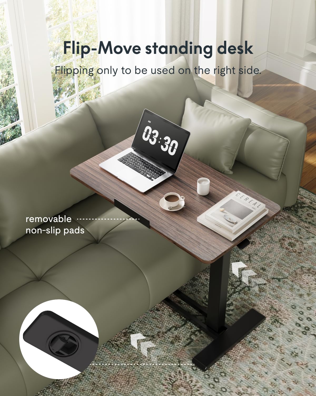 H7 PRO Mobile Standing Desk Adjustable Overbed Table Pneumatic with Wheels 55°Tiltable Portable Laptop Desk Rolling Computer Cart Foldable Bedside Table(27.6" W x 15.7" D, Rustic Brown)