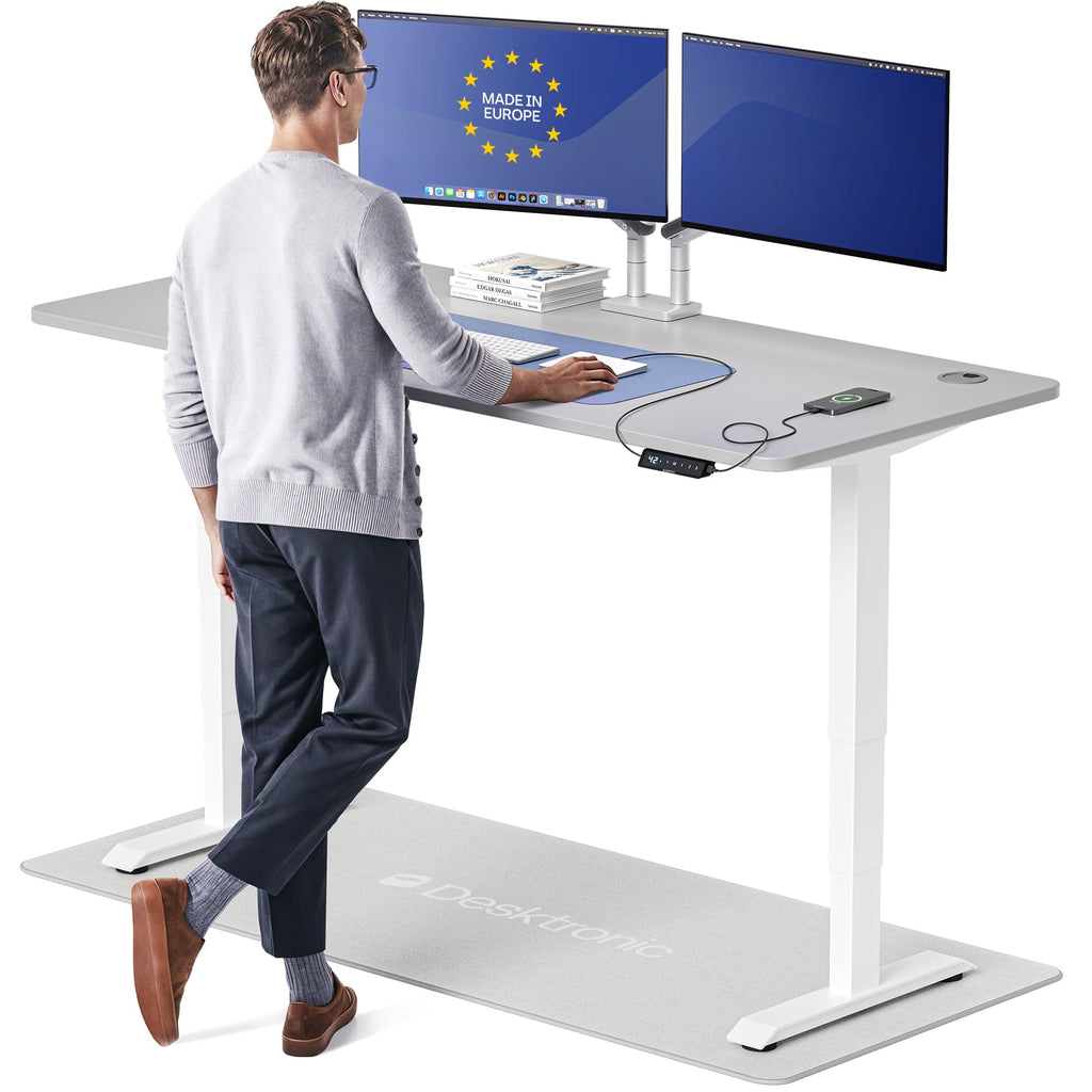 HomePro Standing Desk 70x30 — Made in Europe, Ergonomic Sit Stand Home Office Desk, Electric Height Adjustable, Dual Motor, USB & USB-C Charging, Wobble-Free, Touchscreen, 3 Memory Presets