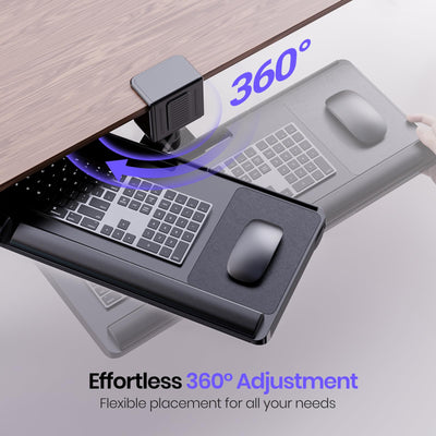 Upgraded Adjustable Keyboard Tray for Above Desk & Under Desk Use - Ergonomic Sit-Stand Keyboard Riser with 360° Rotation, 24.4