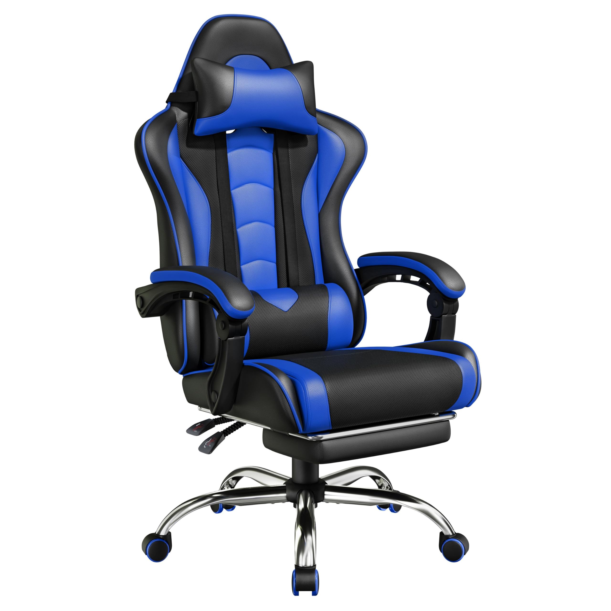 Gaming Chair, Video Game Chair with Massage Lumbar Support and Footrest Height Adjustable Ergonomic Computer Chair with Swivel Seat and Headrest Black/Blue