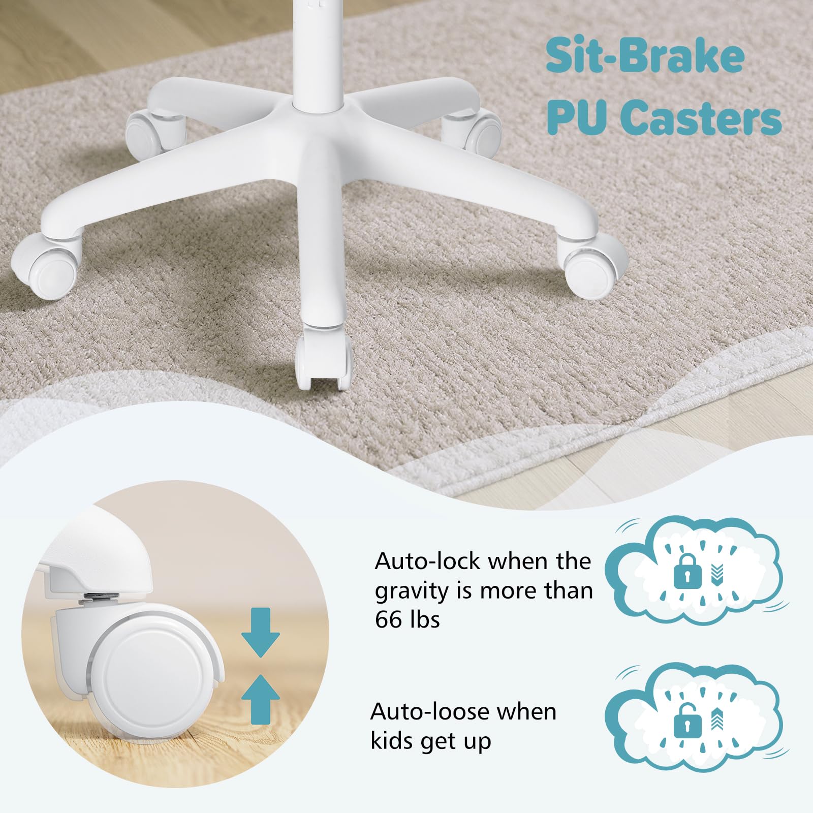 Kids Desk Chair Ergonomic Study Chair with Flipped Armrest and Footrest Adjustable Height Swivel Kids Computer Chair Mesh Desk Chair for Boys Girls Children at Home Bedroom Study Room Blue