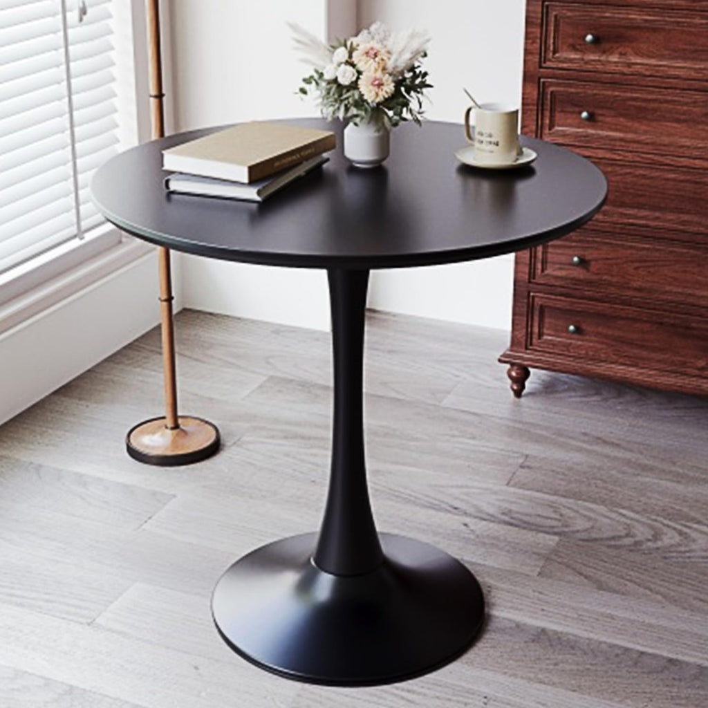 31.5" Tulip Table for 2-4 Persons Modern Round Dining Room Table, Mid-Century Modern Black Small Kitchen Table with MDF Wooden Top, Leisure Coffee Table for Living Room, Dining Room, Office
