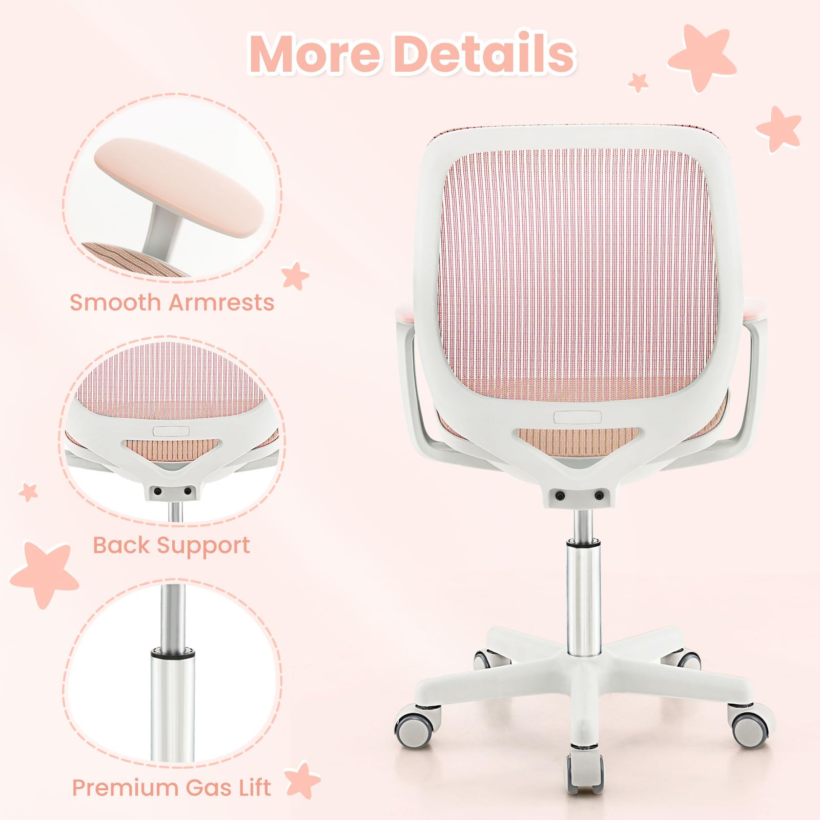 Kids Desk Chair, Height Adjustable Children Study Computer Chair with Armrests, Sit-Brake Casters, Swivel Mesh Task Chair for Boys Girls Teens Students, Kids Chair for Home, Office, School