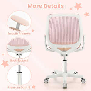 Kids Desk Chair, Height Adjustable Children Study Computer Chair with Armrests, Sit-Brake Casters, Swivel Mesh Task Chair for Boys Girls Teens Students, Kids Chair for Home, Office, School